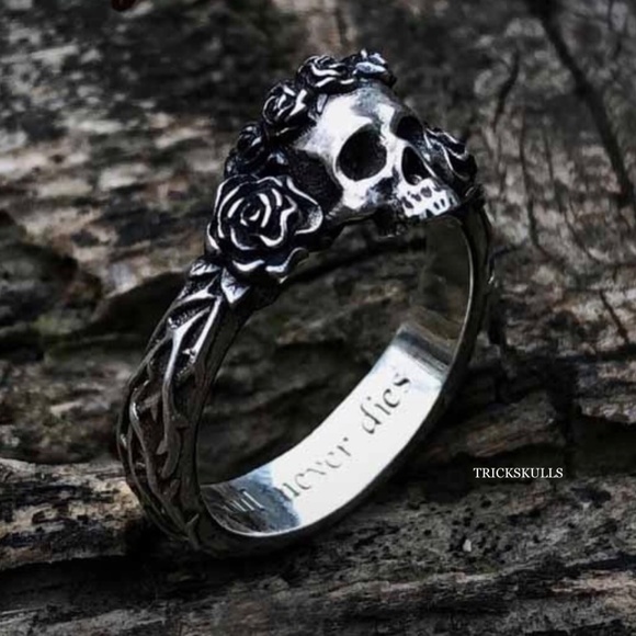 Rose Crown Skull 316L Stainless Steel Flower Ring Sizes 9 10 11 12 13 14 - Picture 8 of 12